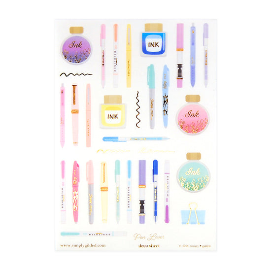 Pen Lover Deco Stickers (light gold foil + you pick finish)