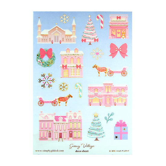 Snowy Village Deco Stickers (light gold foil + you pick finish)