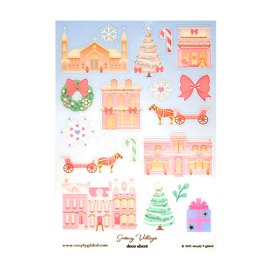 Snowy Village Deco Stickers (light gold foil + you pick finish)