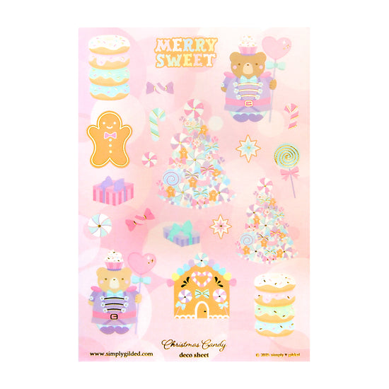 Christmas Candy Deco Stickers (light gold foil + you pick finish)