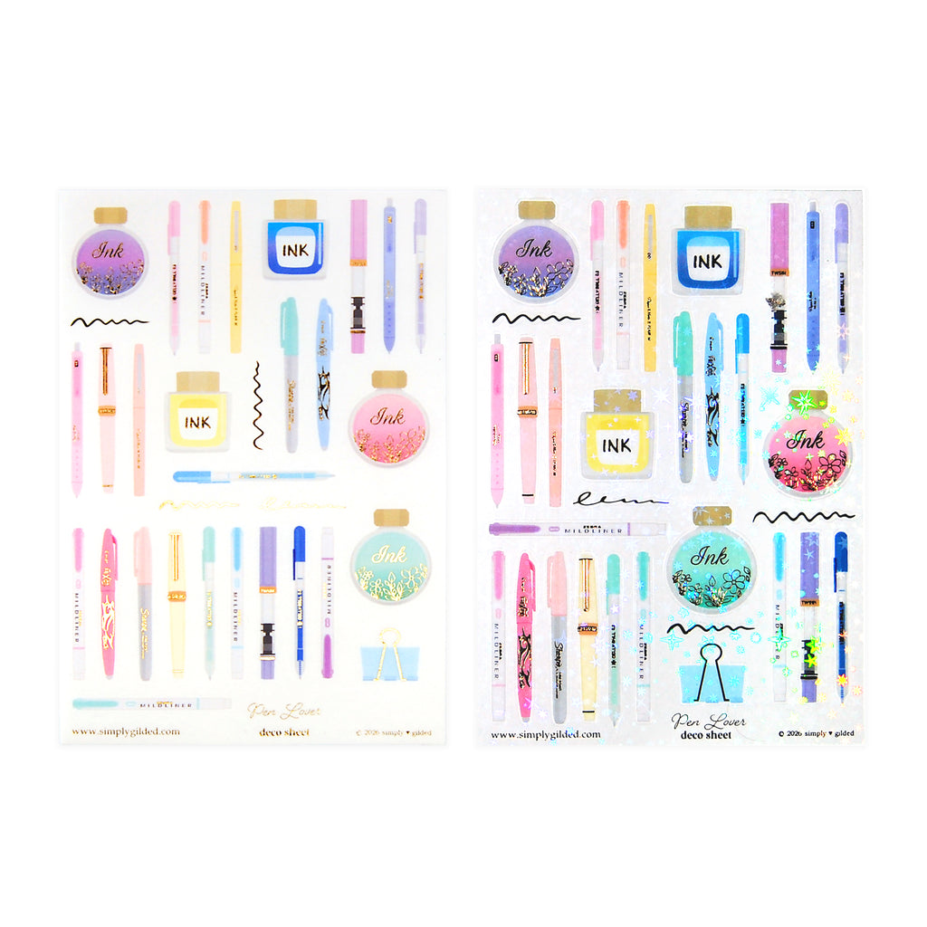 Pen Lover Deco Stickers (light gold foil + you pick finish) – simply gilded