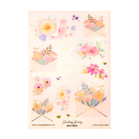 Sending Spring Deco Stickers (light gold foil + you pick finish)