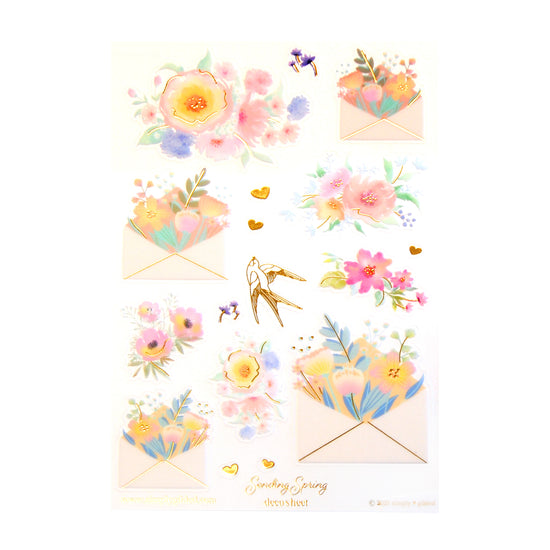 Sending Spring Deco Stickers (light gold foil + you pick finish)