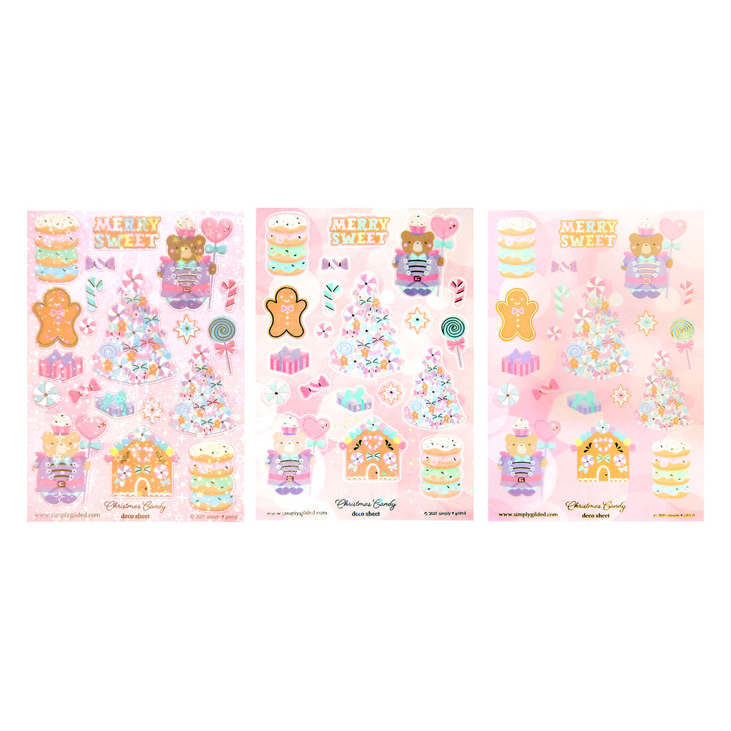 Christmas Candy Deco Stickers (light gold foil + you pick finish) - Re ...