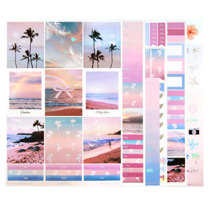 Pastel Palms Luxe Sticker Kit & Seals (silver holographic foil)