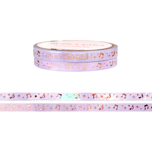 Hummingbird Song Notes set of 2 washi (5mm + rose gold foil)