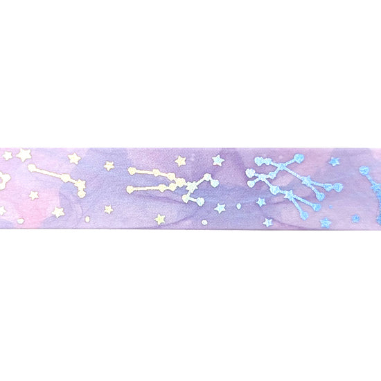 Pastel Ink Galaxy 34.0 Constellations washi (15mm + silver holographic foil)