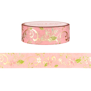 Willow Vintage Floral Flourishes washi (15mm + satin gold foil)