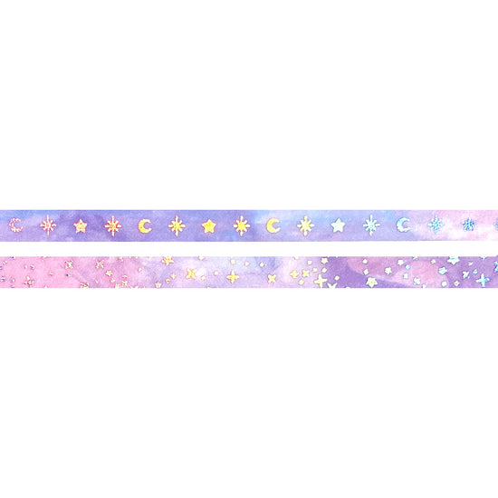 Pastel Ink Stars and Moons / Sparkle washi set of 2 (5mm + silver holographic foil) (Item of the Week)