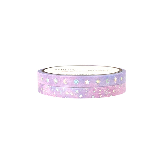 Pastel Ink Stars and Moons / Sparkle washi set of 2 (5mm + silver holographic foil)
