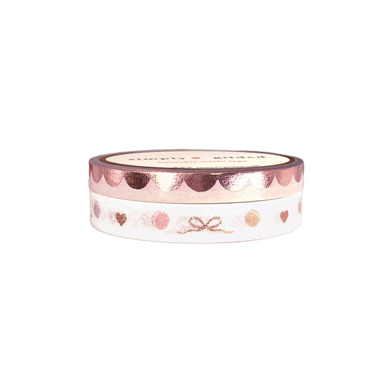 Sweet Perforated Scallop / Macaron & Bow washi set of 2 (6/7.5mm + rose gold foil / glitter overlay)(Item of the Week)