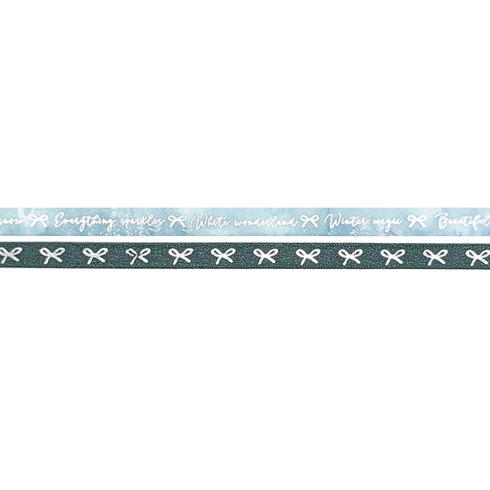 Whispering Pines Script / Bows washi set of 2 (7.5mm / 5mm + silver foil)