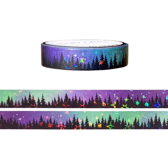 Light Chaser Treeline washi (10mm + silver holographic foil / starry iridescent overlay)