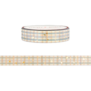 Hearth Plaid Sparkle Stars washi (10mm + light gold foil)