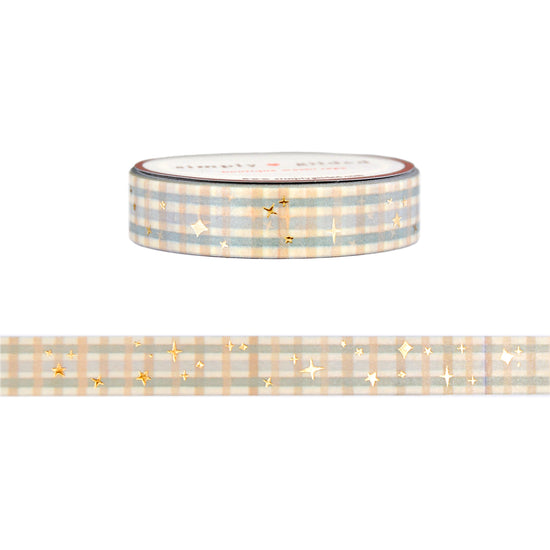 Hearth Plaid Sparkle Stars washi (10mm + light gold foil)