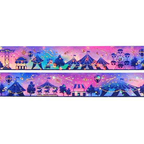 Celestial Carnival Skyline Passport set washi (15mm + rose gold foil / sparkle star overlay)