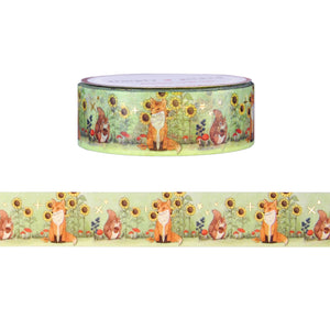Autumn Whimsy Sunflower Fox washi (15mm + light gold foil)