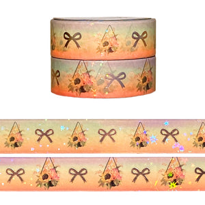 Cozy Chronicles Sunflower Bows washi set of 2 (15mm + rose gold foil / sparkle star iridescent overlay)