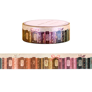 Cozy Chronicles Bookshelf washi (15mm + rose gold foil)