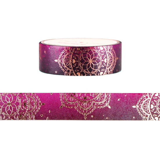 Fiery Fall Plum Sunset Mandala washi (15mm + rose gold foil)