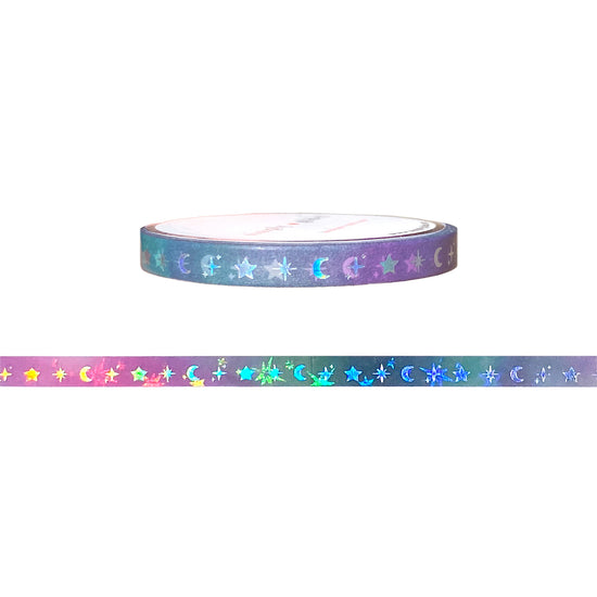 Light Chaser Moons & Stars washi (5mm + silver holographic foil / starry iridescent overlay)