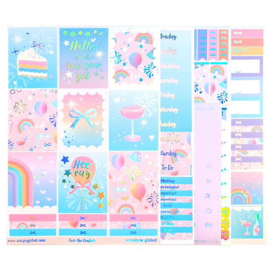 Cue the Confetti Luxe Sticker Kit + date dots (silver holographic foil)