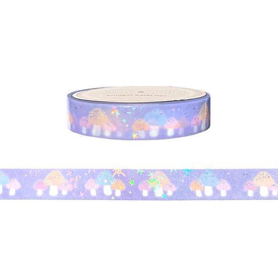 Sugar Plum Fairy Mushroom Washi (10mm + silver holographic foil / iridescent star overlay)