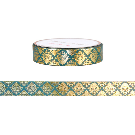 Regency Era Emerald Damask washi (10mm + light gold foil)