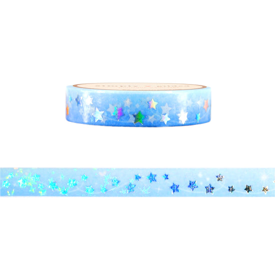 Cue the Confetti Starry Lights washi (10mm + silver holographic foil / sparkle iridescnet overlay)