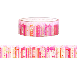 Coquette Bookshelf washi (15mm + satin gold foil)