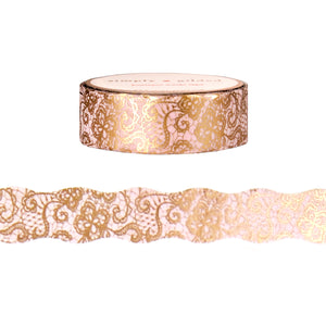 Floral Whimsy Diecut Wavy Lace washi (15mm + satin gold foil)