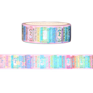 Cue the Confetti Bookshelf washi (15mm + silver holographic foil + starry overlay)