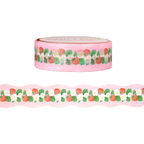 Floral Whimsy Diecut Wavy Strawberry washi (15mm + satin gold foil)