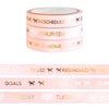 BUNDLE - PERFORATED WASHI TAPE 10mm set of 3 - PINK Days of the Week/Tasks/Cancelled + Lt. Gold - Restock