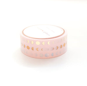Perforated Moon Phase Classic Pink washi set of 3 (6mm + light gold / rose gold / silver holographic foil)(Item of the Week)