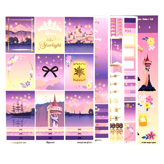 Rapunzel Luxe Sticker Kit + date dots & deco sheet (light gold foil)