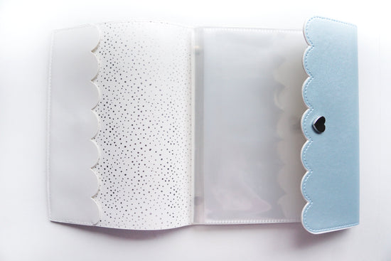 Frosty Blue Large Album with scattered dot interior + silver hardware (Doorbuster)