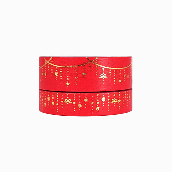 Cherry Red Twinkle Garland washi (15/10mm + light gold foil)(Item of the Week)