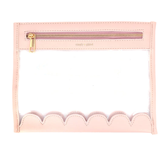 Classic Pink Scallop Pouch (light gold hardware)
