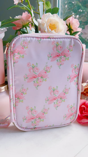 Love Story Floral Deluxe Zip Storage Pouch (light gold hardware)