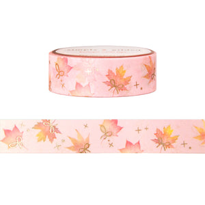 Maple Blush Scattered Leaves washi (15mm + satin gold foil)