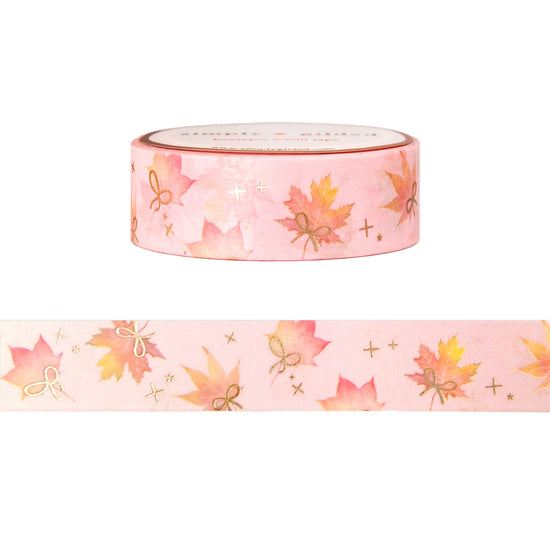 Maple Blush Scattered Leaves washi (15mm + satin gold foil)