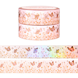 Purrrty Butterfly Wildflower washi set of 2 (15mm + rose gold foil / iridescent overlay)