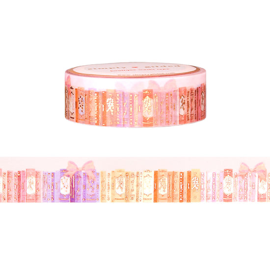 Purrrty Bookshelf washi (15mm + rose gold foil)