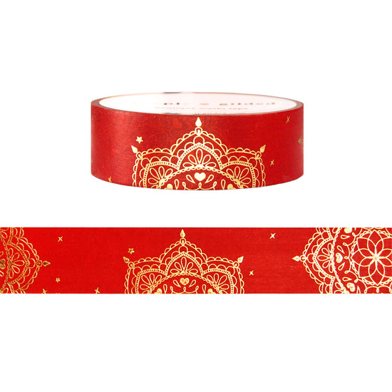 Red Mandala washi (15mm + light gold foil)