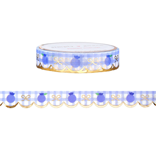Gingham Blueberry Scallop washi (10mm + light gold foil)