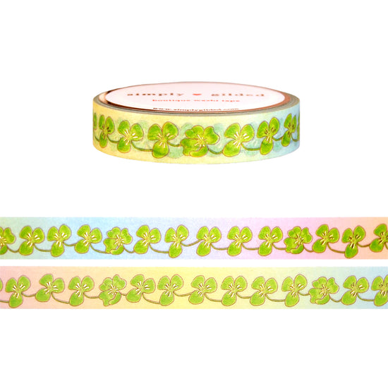 Flora Rainbow Clovers washi (10mm + light gold foil)