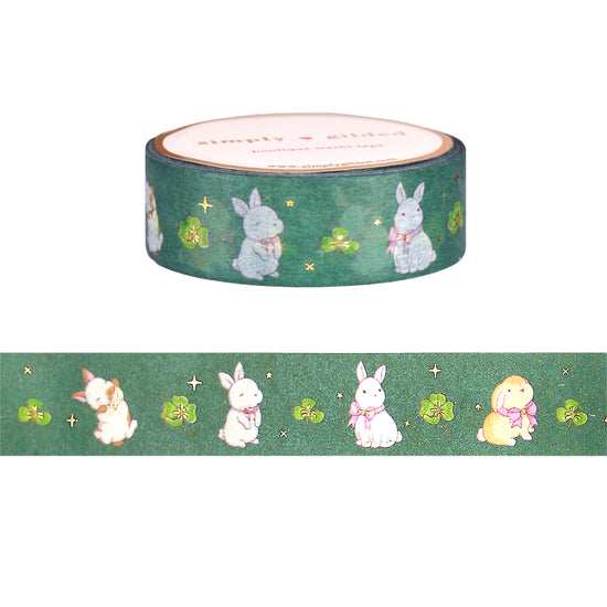 Flora Clover Bunnies washi (15mm + light gold foil)