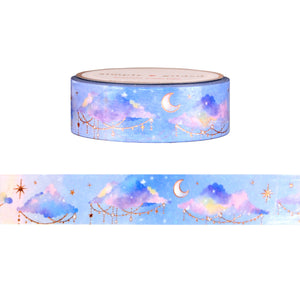 Star Sprinkles Clouds washi (15mm + rose gold foil / sparkle star iridescent overlay)