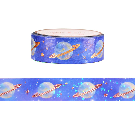 Star Sprinkles Saturn Pattern washi (15mm + rose gold foil / sparkle star iridescent overlay)
